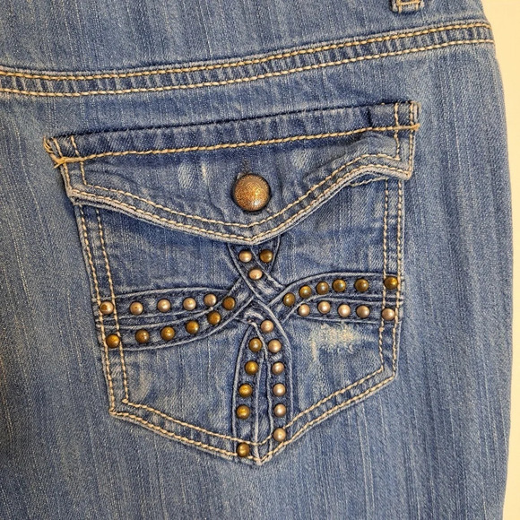 Code Bleu Women’s Blue Denim Bootcut Jeans Metallic Booty Pockets Size 8 - Picture 3 of 9